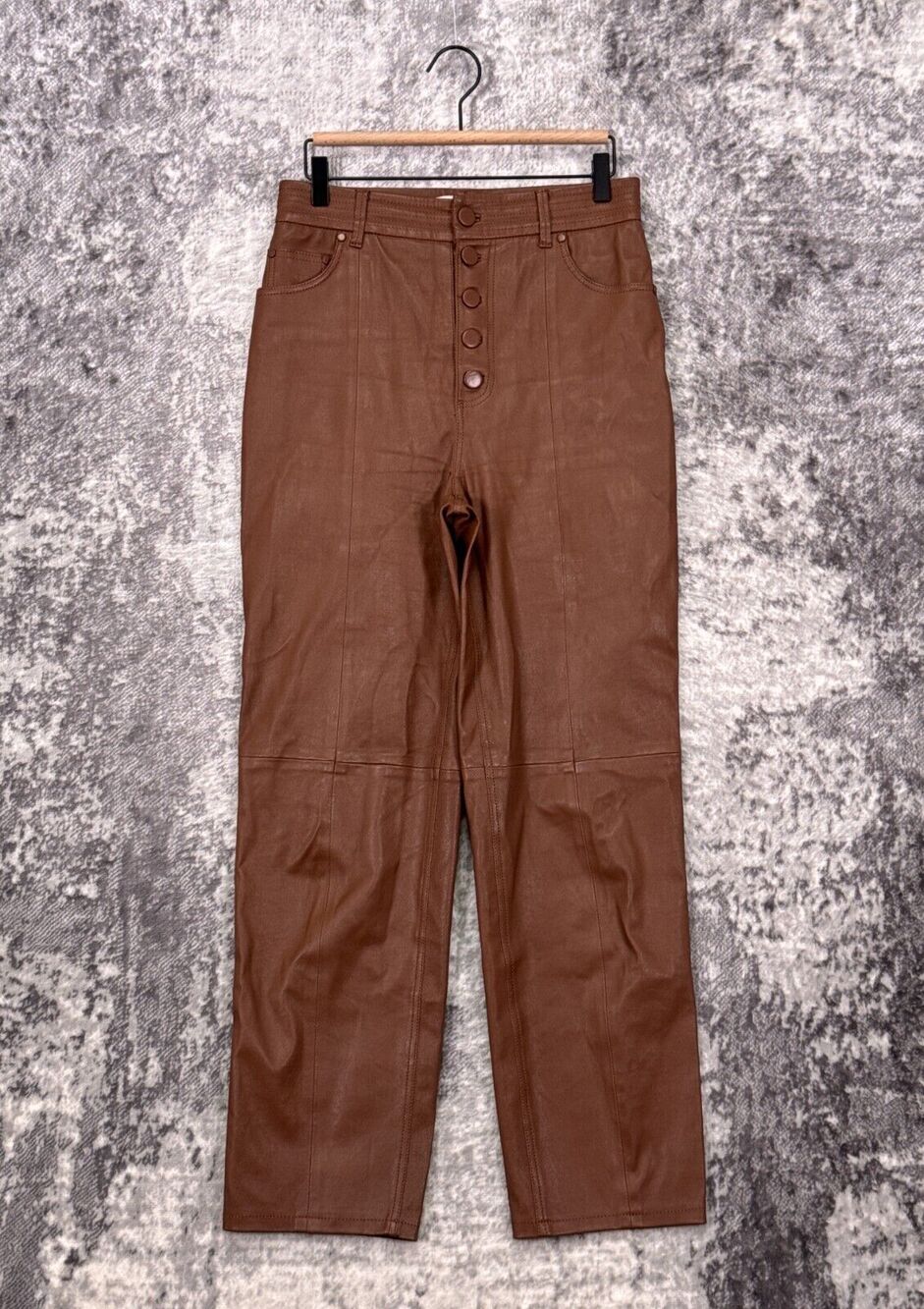 L'Academie Pants Medium Womens Revolve Brown Genuine Leather Straight